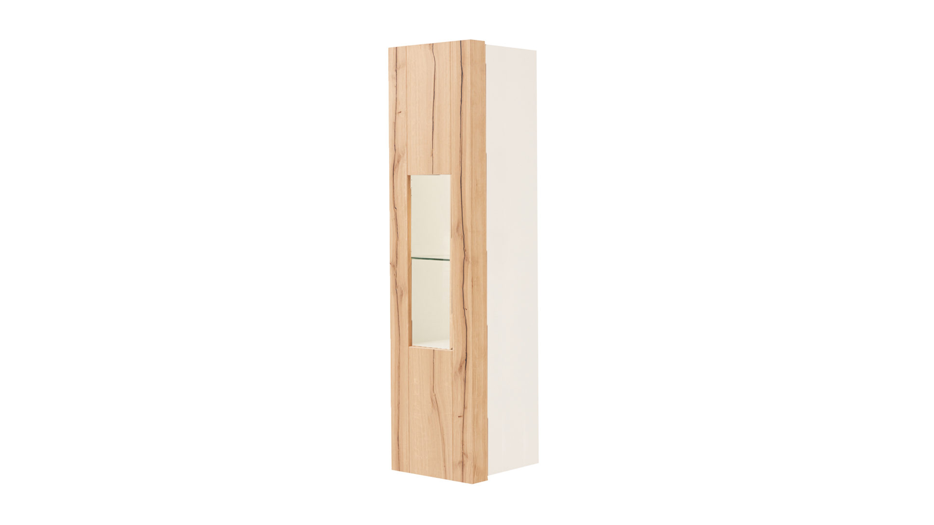 Vitrine Interliving aus Holz in Weiß Interliving Wohnzimmer Serie 2103 – Hängevitrine 560740 Weiß & Asteiche – eine linke Tür, Höhe ca. 151 cm