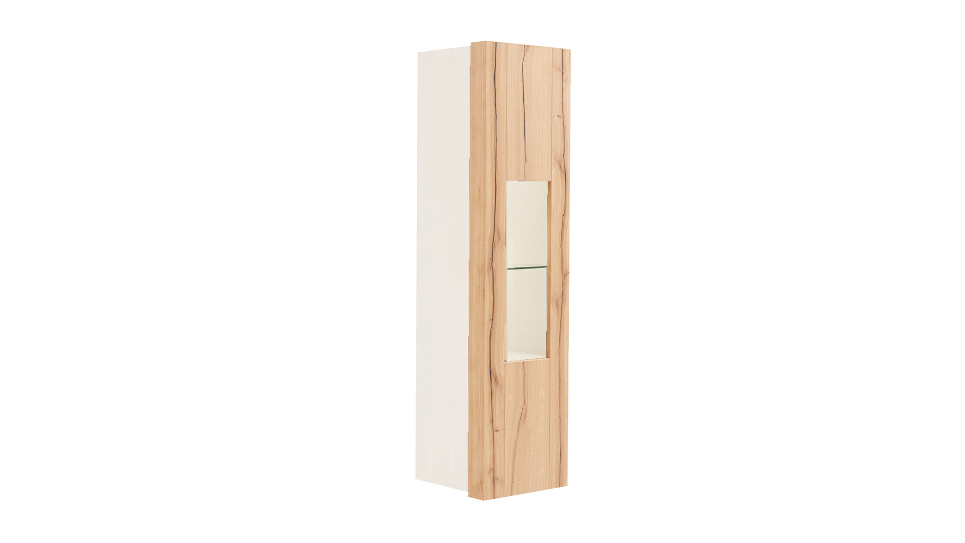 Vitrine Interliving aus Holz in Weiß Interliving Wohnzimmer Serie 2103 – Hängevitrine 560745 Weiß & Asteiche – eine rechte Tür, Höhe ca. 151 cm