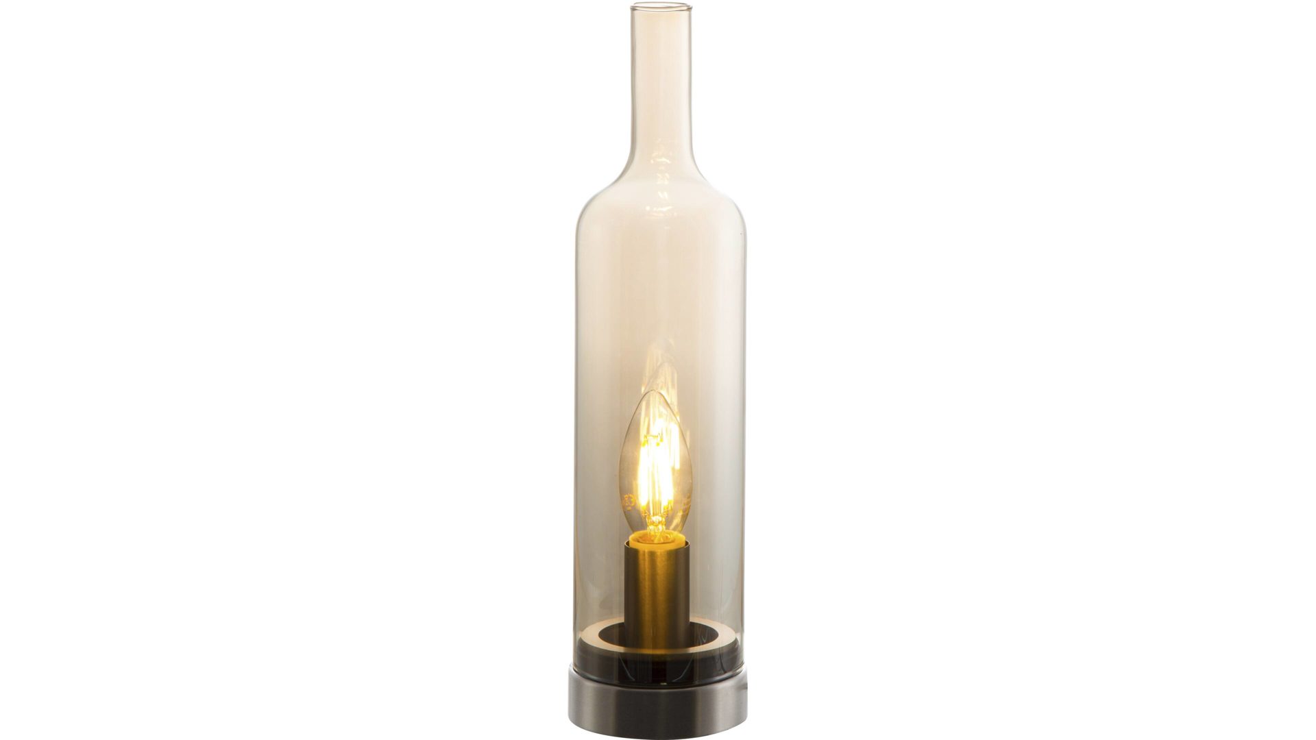 Tischleuchte Nowa (nino) aus Glas in Braun Tischleuchte Bottle amberfarbenes Glas & Nickel – Höhe ca. 33 cm