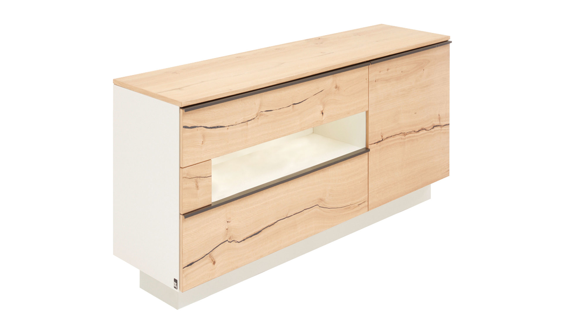 Sideboard Interliving aus Holz in Weiß Interliving Wohnzimmer Serie 2103 – Sideboard 560810 Weiß & Asteiche - Holzsockel