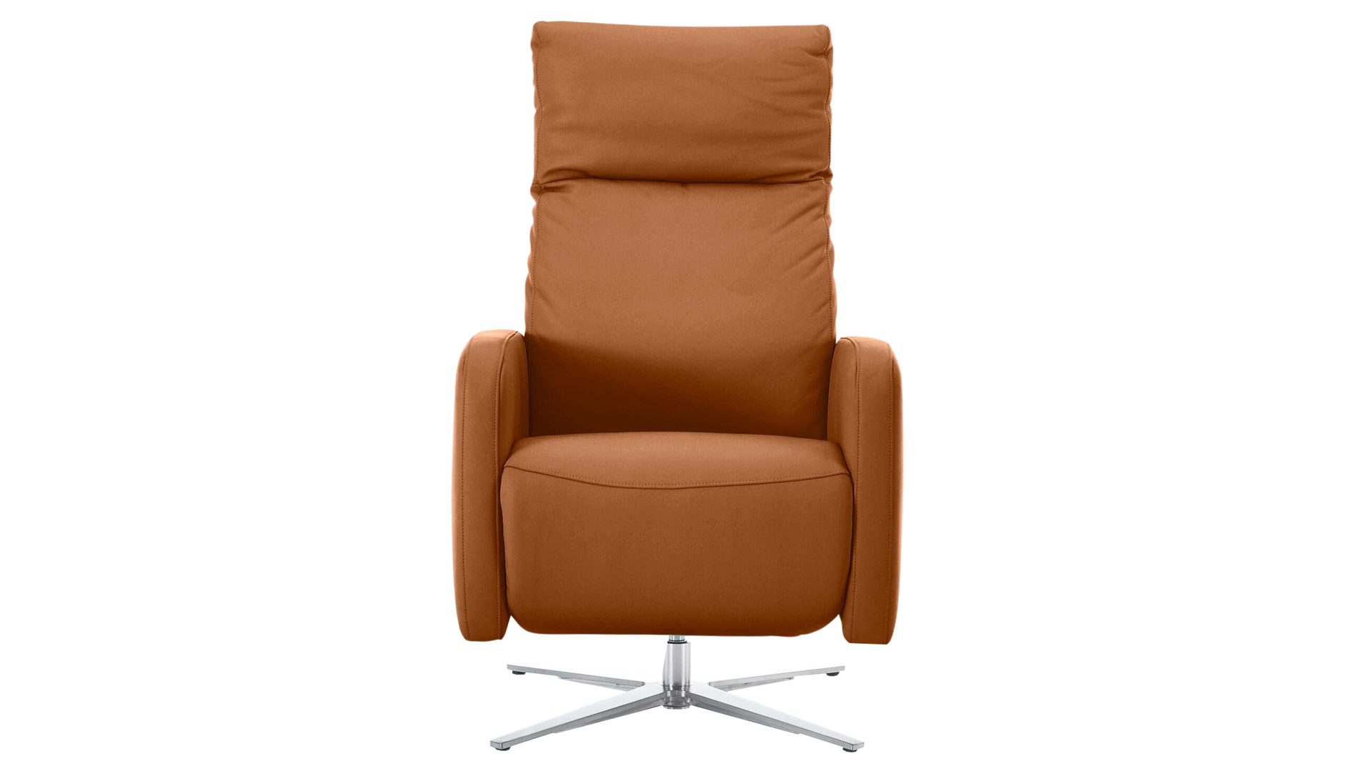 Sessel Interliving aus Leder in Orange Interliving Sessel Serie 4501 – Relaxsessel MS50 cognacfarbenes LongLife-Leder Z77.50 & chromfarbener Sternfuß FU1