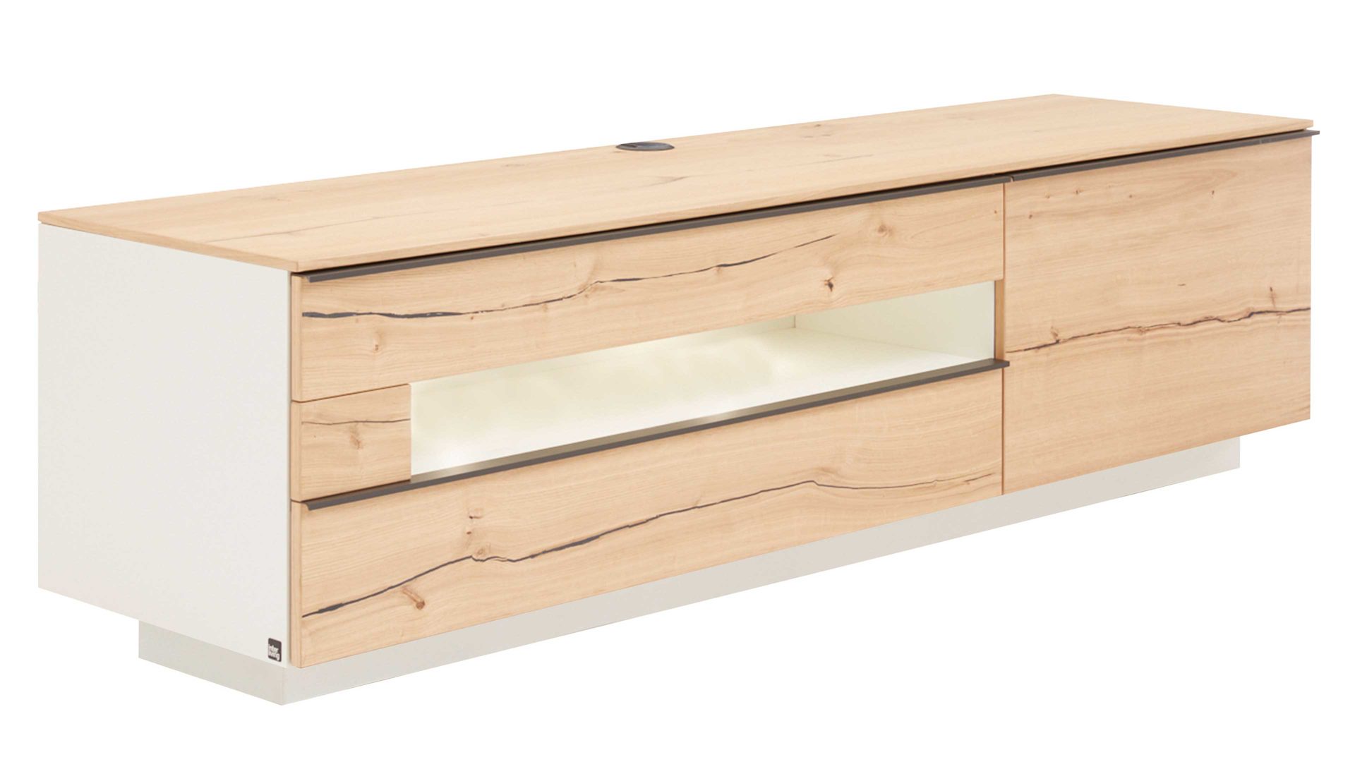 Lowboard Interliving aus Holz in Weiß Interliving Wohnzimmer Serie 2103 – Lowboard 560801 Weiß & Asteiche – Holzsockel