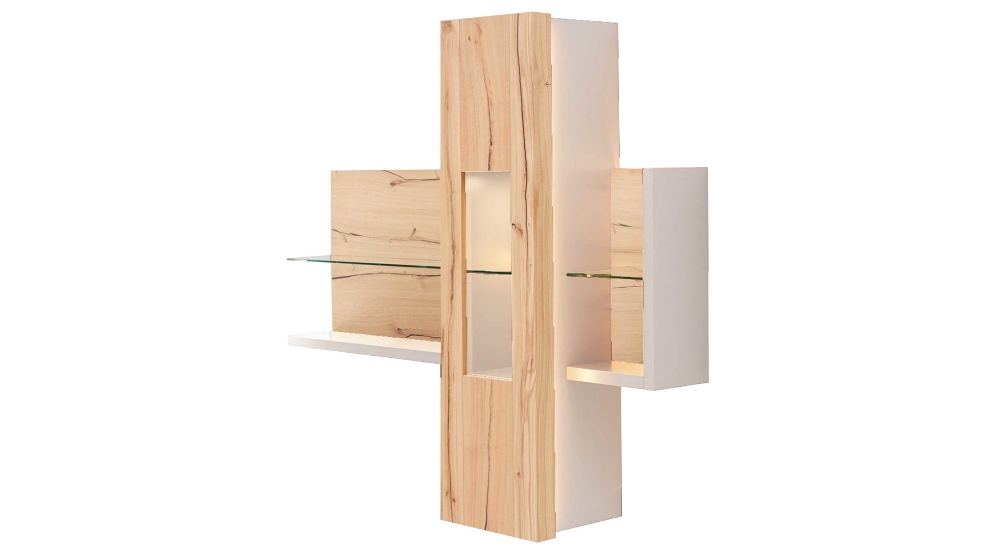 Hängeschrank Interliving aus Holz in Weiß Interliving Wohnzimmer Serie 2103 – Regal 560730 mit Vitrine 560740 Weiß & Asteiche – zweitelig