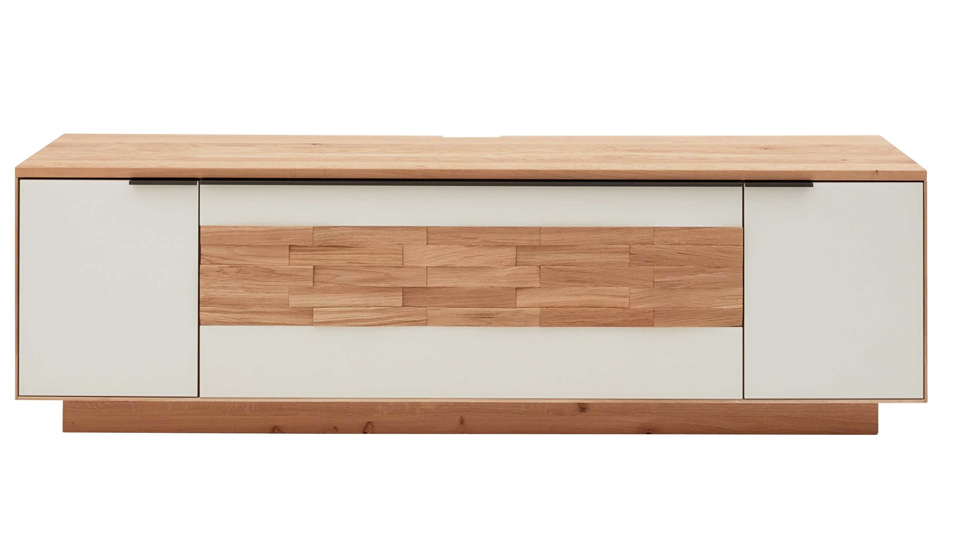 Lowboard Interliving aus Holz in Weiß Interliving Wohnzimmer Serie 2009 – Lowboard 1050S Magnolie & Wildeiche - zwei Türen, ein Auszug, Breite ca. 202 cm
