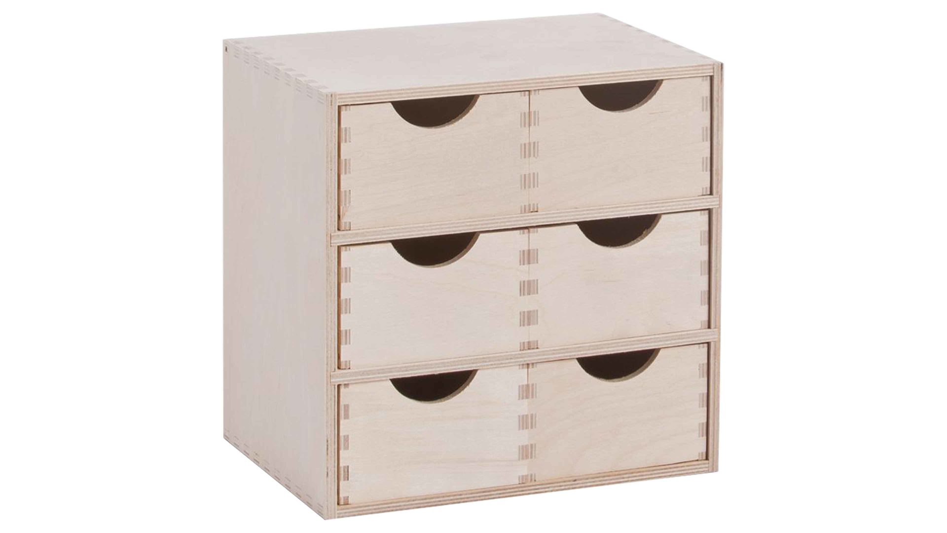 Aufbewahrungsbox Zeller present aus Holz in Holzfarben Schubladenbox unbehandeltes Birkenholz - sechs Schubladen