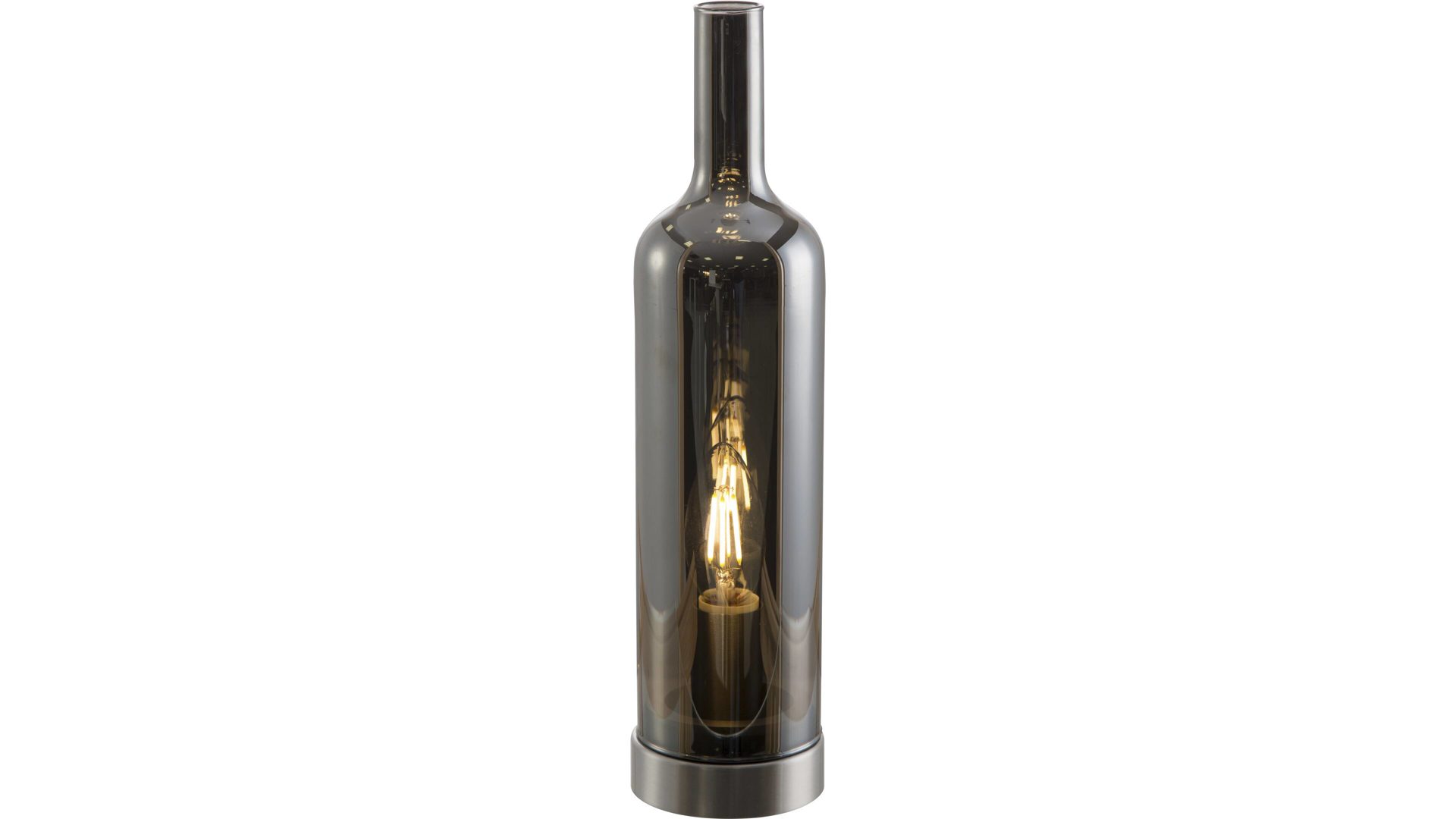 Tischleuchte Nowa (nino) aus Glas in Grau Tischleuchte Bottle rauchgraues Glas & Nickel – Höhe ca. 33 cm